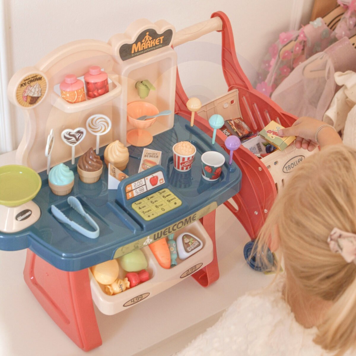 Žaidimų prekybos centras su pirkinių vežimėliu ir 40 priedų – Paveikslėlis 7