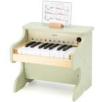 Žalias medinis edukacinis pianinas su spalvotais klavišais