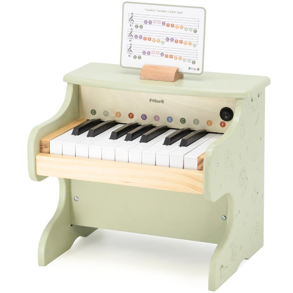 Žalias medinis edukacinis pianinas su spalvotais klavišais Žalias medinis edukacinis pianinas su spalvotais klavišais
