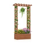 Aukštas medinis gėlynas su grotelėmis ir dekoratyviu stogeliu (Oranžinė)