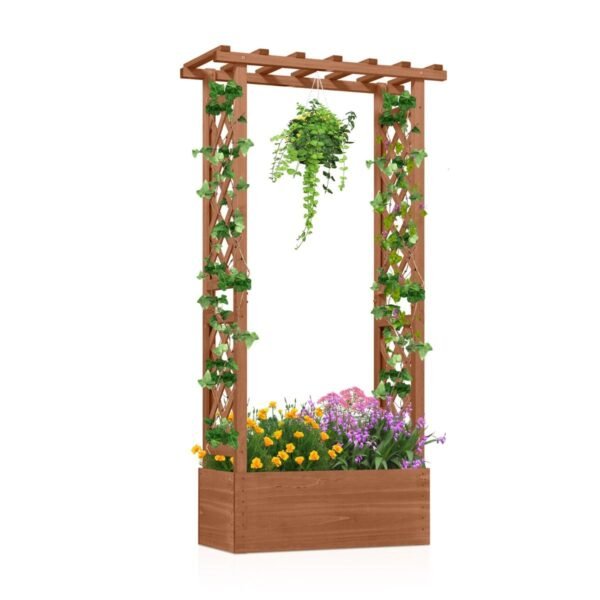 Aukštas medinis gėlynas su grotelėmis ir dekoratyviu stogeliu (Oranžinė)