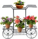 Gėlių stovas su 6 lentynomis metalinis 80,5 x 25 x 75 cm (Juoda)