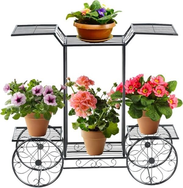Gėlių stovas su 6 lentynomis metalinis 80,5 x 25 x 75 cm (Juoda)
