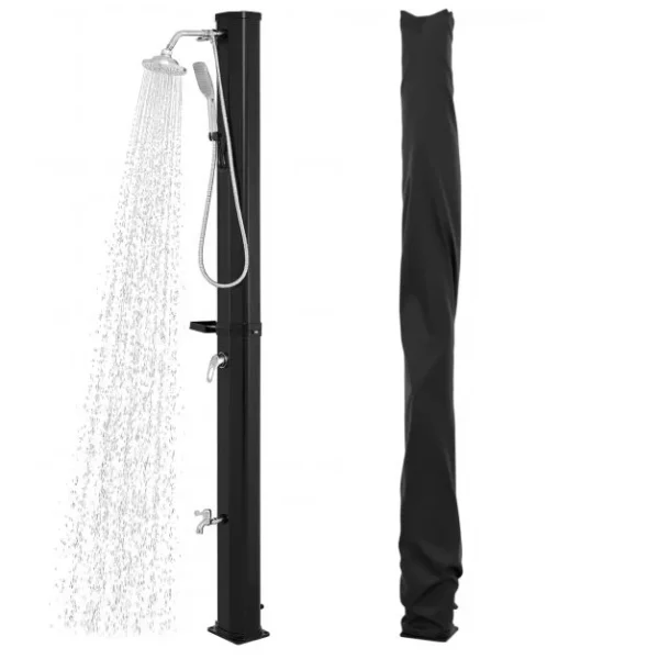 Lauko saulės dušas su rankiniu dušu ir lentyna 35 L (Juoda)