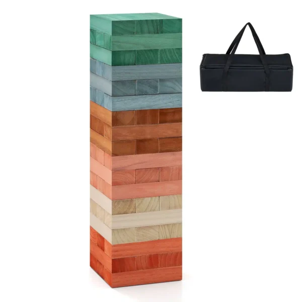 Medinis balansinis bokštas su 54 detalėmis ir krepšiu (Daugiaspalvis)