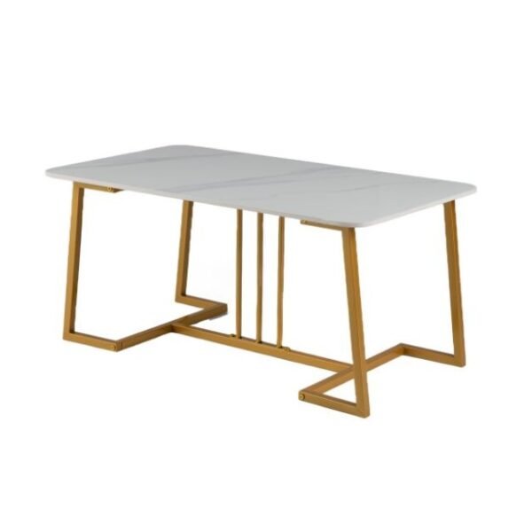 Modernus kavos staliukas su marmuro imitacijos stalviršiu ir metaliniu rėmu (Balta)