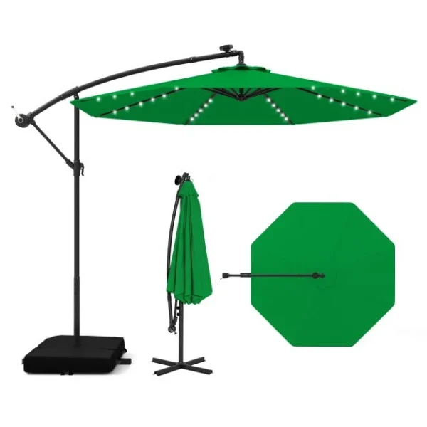 Pakabinamas sodo skėtis su LED apšvietimu ir UV apsauga Ø300 cm (Žalia)