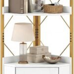 Šešių lygių kampinė lentyna su metaliniu rėmu (Balta)