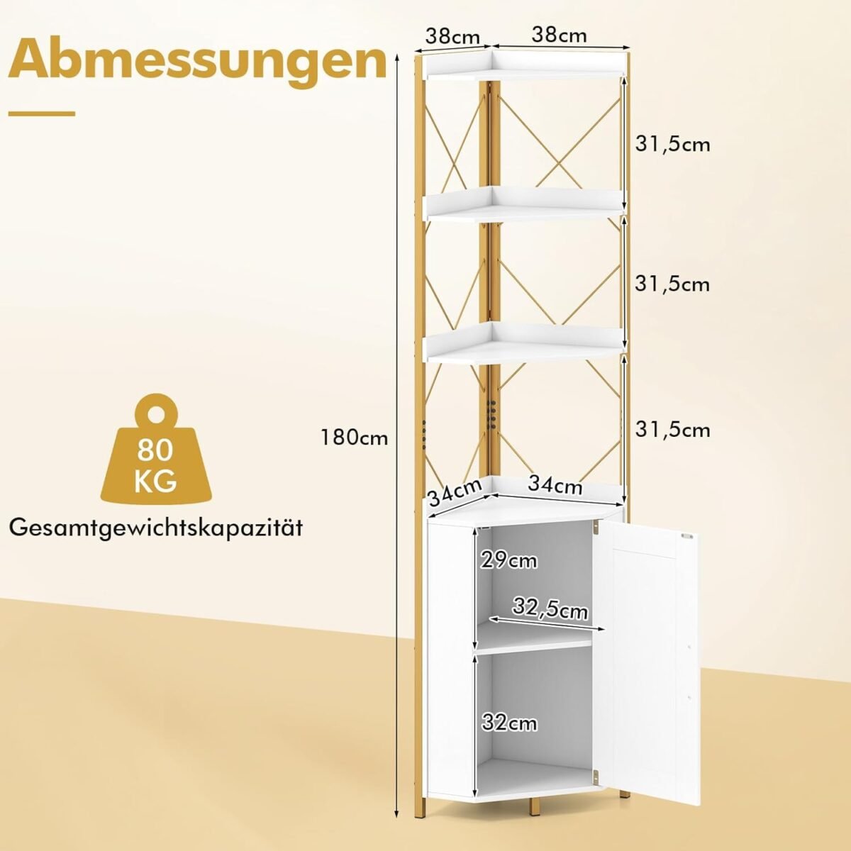 Šešių lygių kampinė lentyna su metaliniu rėmu (Balta) – Paveikslėlis 5