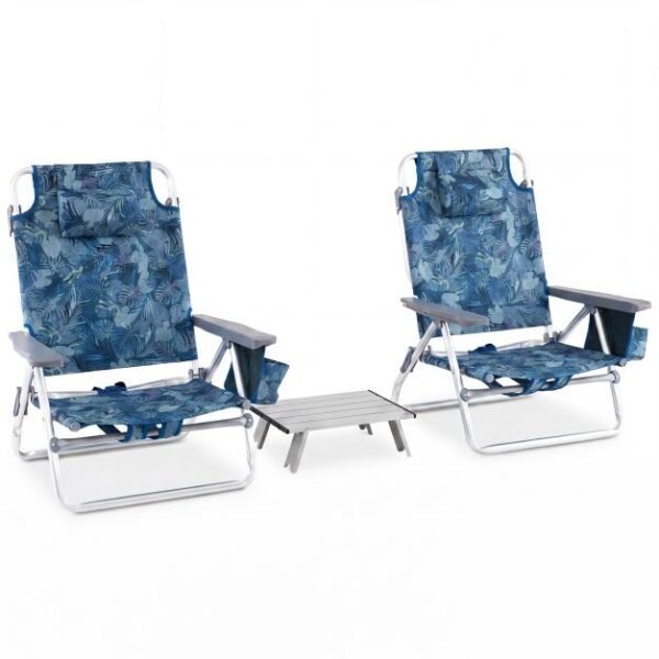 Sulankstomas lauko baldų komplektas su stalu ir reguliuojamais krėslais (Tamsiai mėlyna)