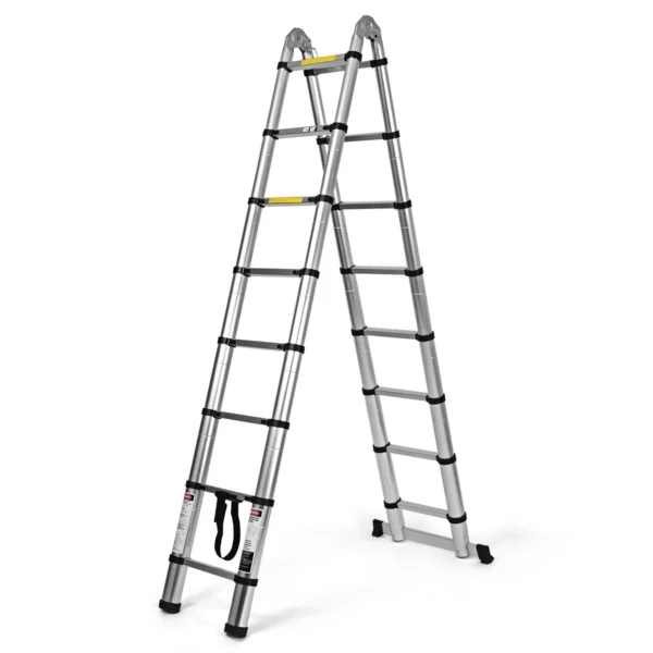 Teleskopinės aliumininės kopėčios 150 kg apkrovai (Sidabrinė)