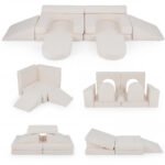 10 dalių vaikiška modulinė žaidimų sofa su nuimamu ir skalbiamu užvalkalu (Smėlio spalva)