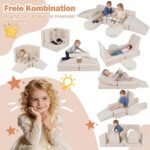 10 dalių vaikiška modulinė žaidimų sofa su nuimamu ir skalbiamu užvalkalu (Smėlio spalva) – Paveikslėlis 5