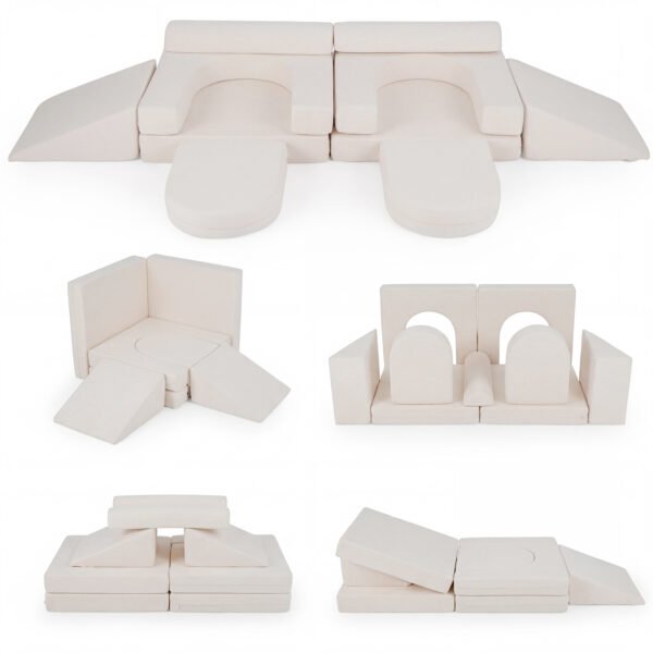 10 dalių vaikiška modulinė žaidimų sofa su nuimamu ir skalbiamu užvalkalu (Smėlio spalva)