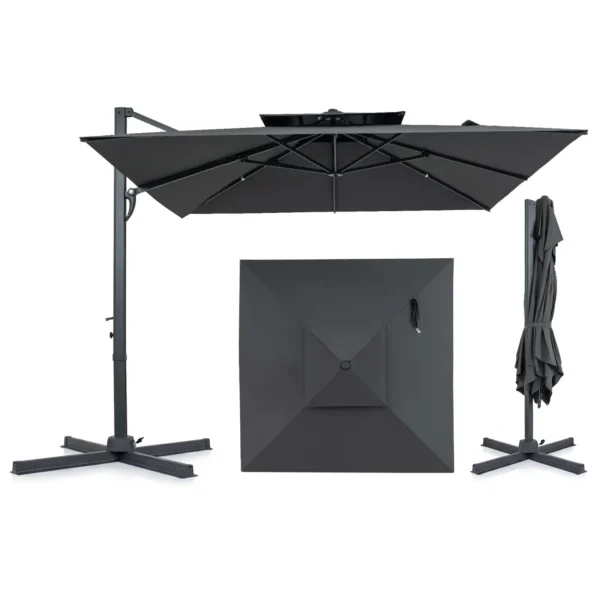 Kvadratinis sodo skėtis su 360° pasukimo funkcija 300 x 300 cm (Pilka)