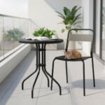 Apvalus 60 cm skersmens juodas stiklinis lauko staliukas – Paveikslėlis 2
