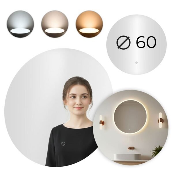 Apvalus LED vonios veidrodis 60 cm su jutikliniu valdymu