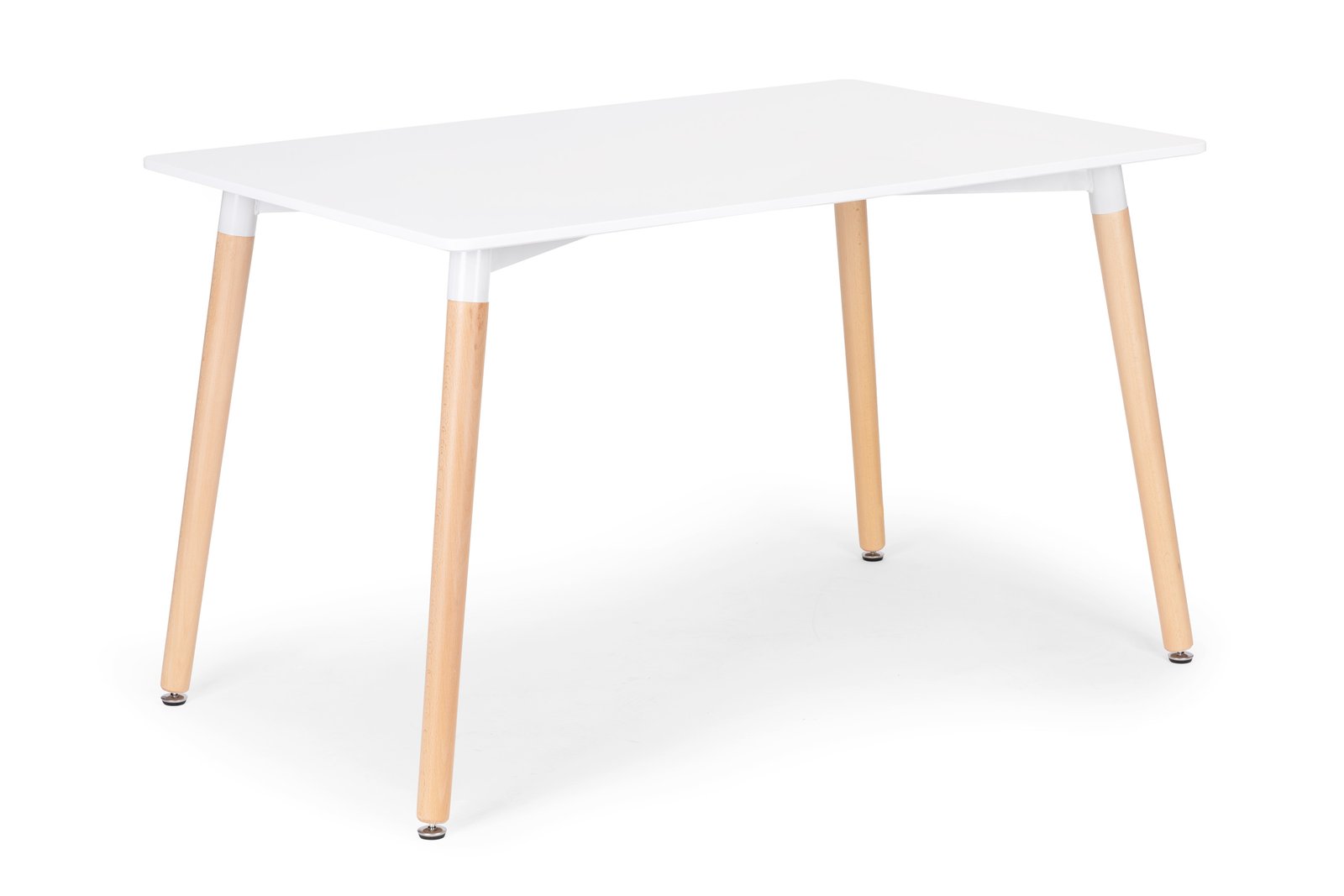 Baltas MDF stalas valgomajam su medinėmis kojomis 120x60 cm
