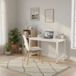 Baltas biuro stalas su melamino danga 120x60 cm – Paveikslėlis 3