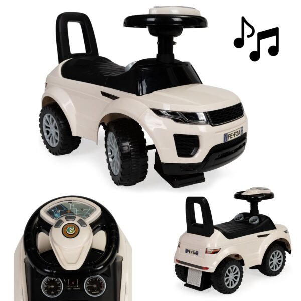 Baltas vaikiškas automobilis-stumdukas su garsais