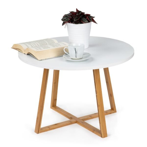 Bambusinis kavos staliukas su apvaliu 60 cm MDF stalviršiu