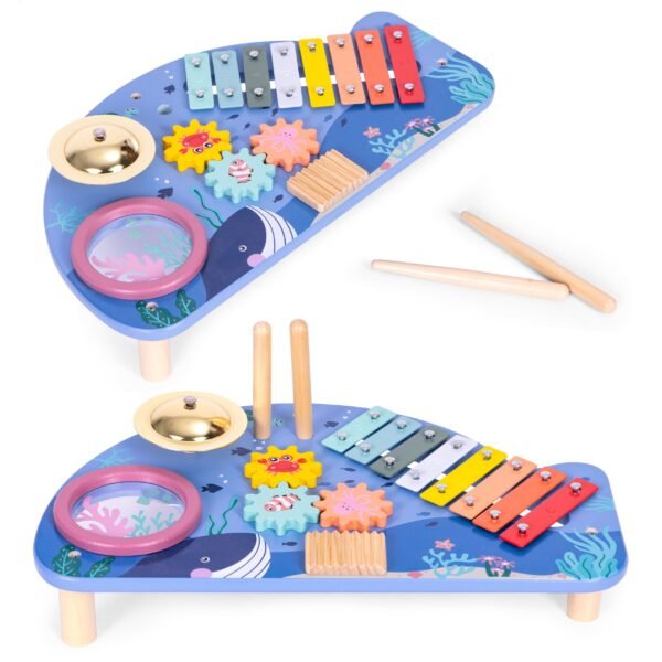 Banginio formos medinis muzikinis staliukas su 4 instrumentais
