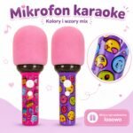 Belaidis rožinis karaokės mikrofonas su garsiakalbiu ir LED šviesomis – Paveikslėlis 3