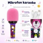 Belaidis rožinis karaokės mikrofonas su garsiakalbiu ir LED šviesomis – Paveikslėlis 4