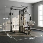 Daugiafunkcinė treniruočių stotis su Smitho mašina, 65 kg svorių ir bicepso suoleliu