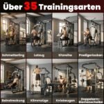 Daugiafunkcinė treniruočių stotis su Smitho mašina, 65 kg svorių ir bicepso suoleliu