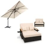 Daugiafunkcinis Lauko Komplektas – saulės skėtis ir reguliuojama sofa-lova (Smėlio)