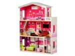 Didelis medinis trijų aukštų lėlių namelis su liftu ir baldeliais