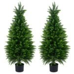 Du realistiški 120 cm dirbtiniai kedro medeliai vazonuose (Žalia)