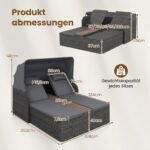 Dvigulė sofa rotango saulės su reguliuojamais atlošais ir išskleidžiamu stogeliu (Pilka) – Paveikslėlis 2