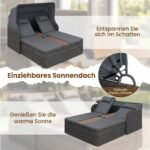 Dvigulė sofa rotango saulės su reguliuojamais atlošais ir išskleidžiamu stogeliu (Pilka) – Paveikslėlis 4