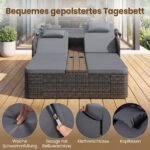 Dvigulė sofa rotango saulės su reguliuojamais atlošais ir išskleidžiamu stogeliu (Pilka) – Paveikslėlis 5