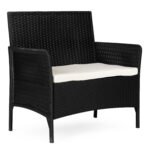 Dvivietė sodo sofa-suoliukas ratano imitacijos su pagalvėle