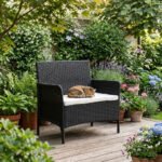 Dvivietė sodo sofa-suoliukas ratano imitacijos su pagalvėle – Paveikslėlis 3