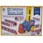 Elektrinis domino kaladėlių statymo traukinukas su garais, 80 detalių