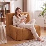 Grindų sofa-sėdmaišis su vientisu porolono užpildu ir patogiu gobelenu (Ruda) – Paveikslėlis 3