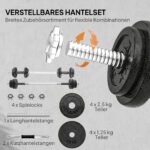 Hantelių ir štangos rinkinys 2-in-1, reguliuojamas iki 20 kg, su neslystančia rankena – Paveikslėlis 4