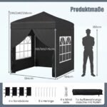 Išskleidžiamas sodo paviljonas su reguliuojamu aukščiu ir nuimamomis sienelėmis 2x2 m (Juoda)
