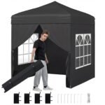 Išskleidžiamas sodo paviljonas su reguliuojamu aukščiu ir nuimamomis sienelėmis 2x2 m (Juoda)