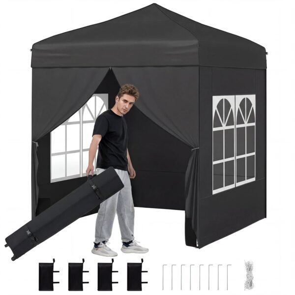 Išskleidžiamas sodo paviljonas su reguliuojamu aukščiu ir nuimamomis sienelėmis 2x2 m (Juoda)