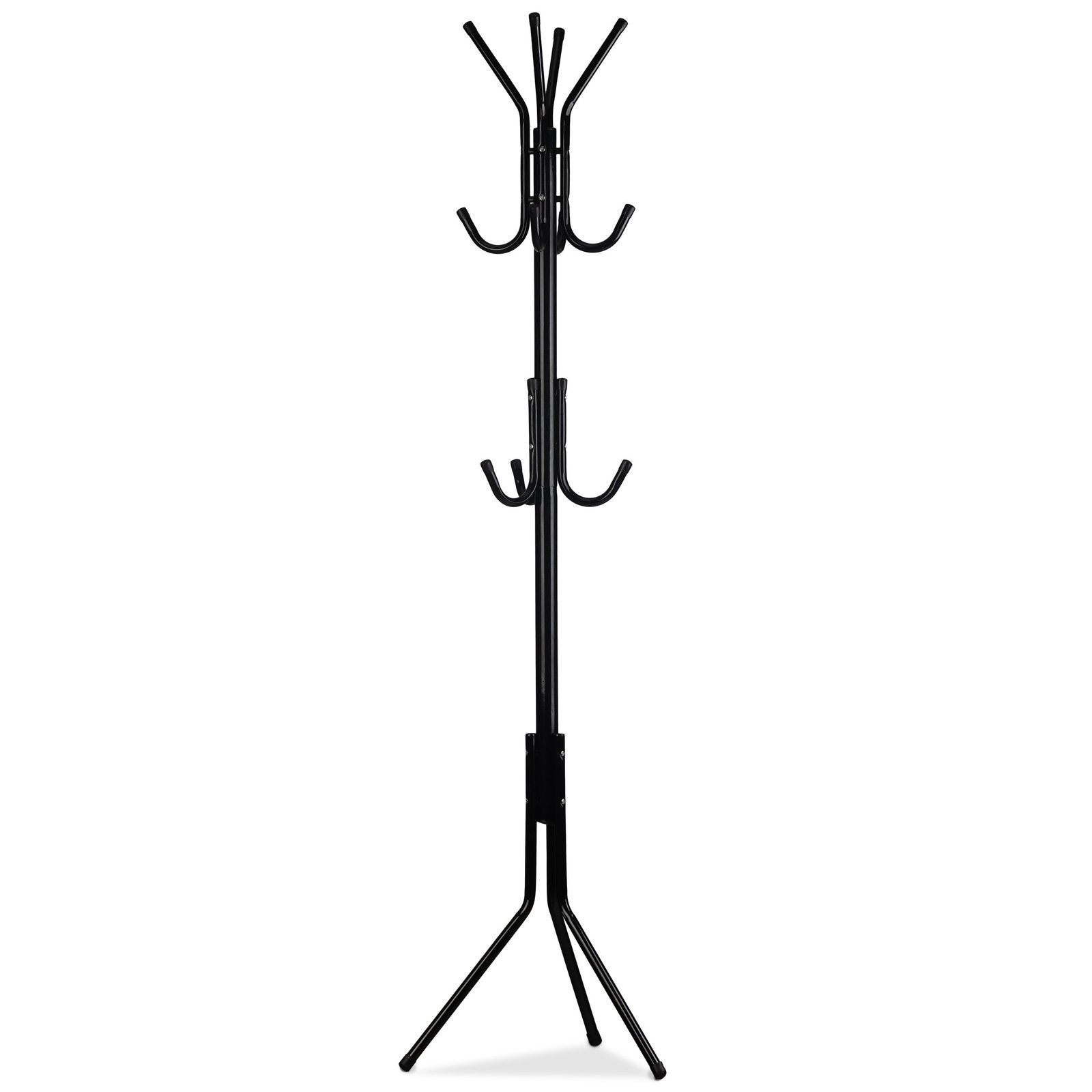 Juoda metalinė pastatoma drabužių kabykla su 11 kabliukų