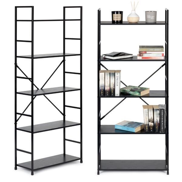 Juodas metalinis LOFT stiliaus regalas su 5 lentynomis