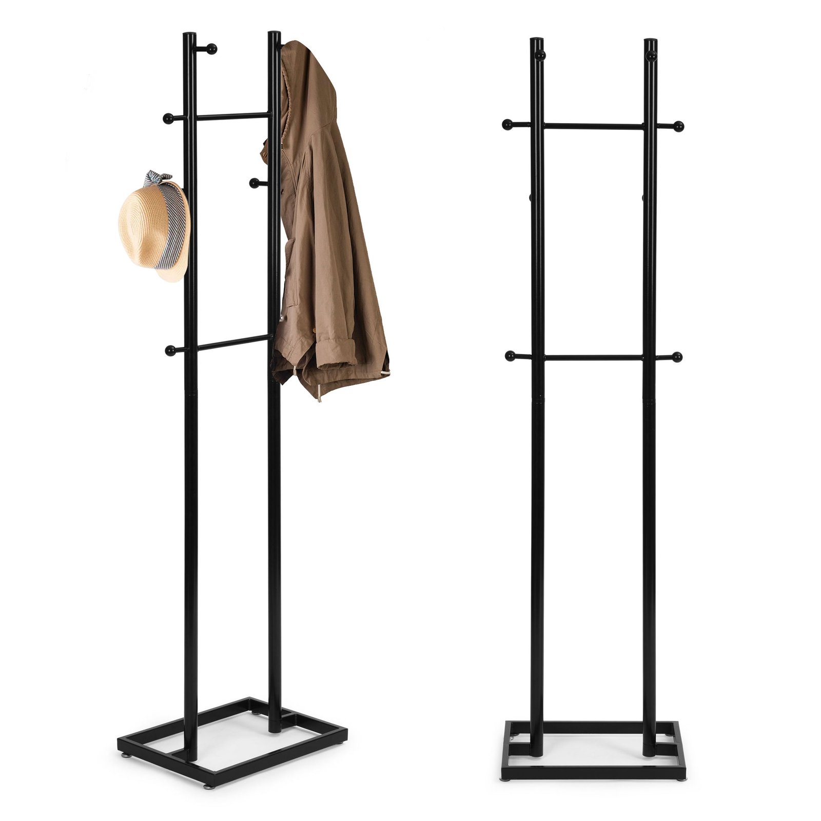 Juodas metalinis stovas 8 kabliukais 175 cm