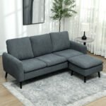 Kampinė 3 vietų sofa su perkeliamu pufu ir kordiniu apmušalu – Paveikslėlis 2