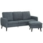 Kampinė 3 vietų sofa su perkeliamu pufu ir kordiniu apmušalu