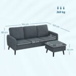 Kampinė 3 vietų sofa su perkeliamu pufu ir kordiniu apmušalu – Paveikslėlis 3